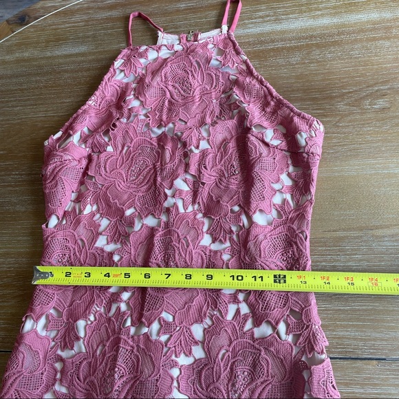 Akira Chicago Black Label High Neck Pink & Nude Lace Body-Con Dress Size Medium - Picture 11 of 14